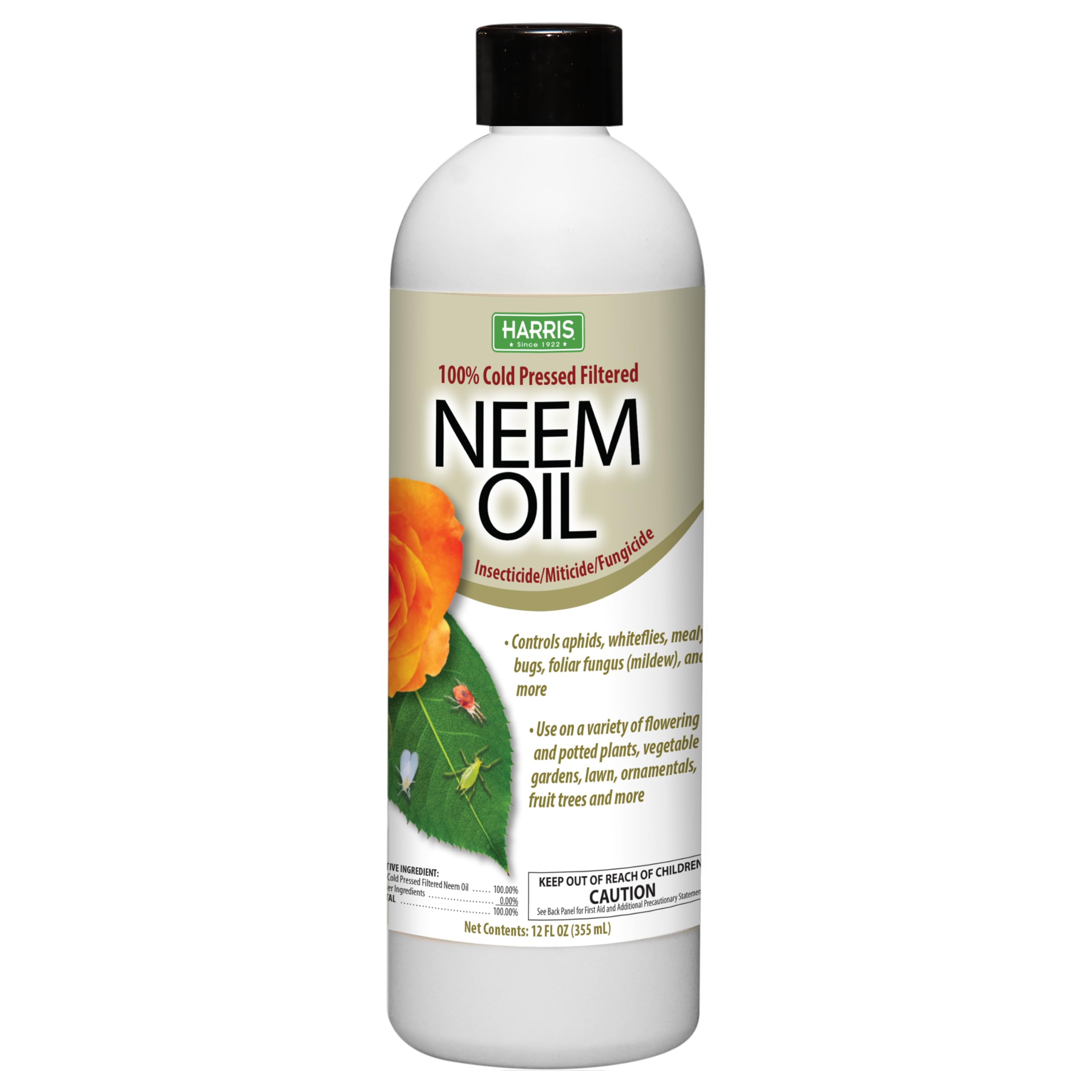 Harris Neem Oil, 100% Cold Pressed and Unrefined for Plants, Skin & Hair, 12oz Cosmetic Grade